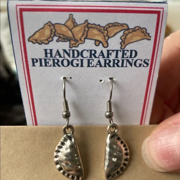 Handcrafted Sterling Silver Pierogi earrings - Picture 2 of 3